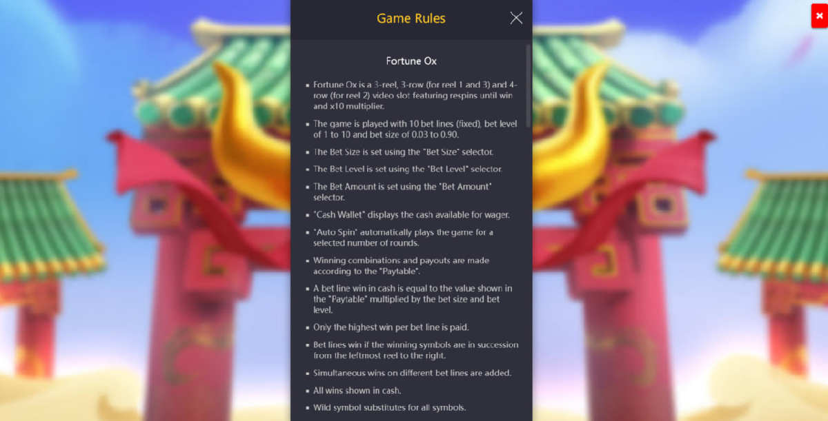 Fortune Ox symbols and paytable overview Fortune Ox symbols and paytable overview